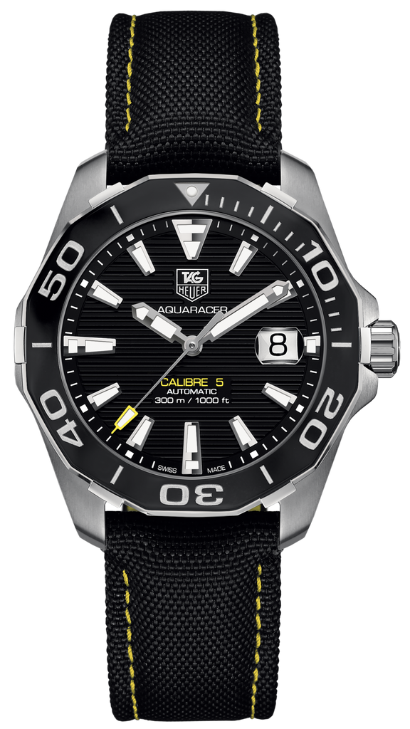 Tag Heuer Aquaracer Calibre 5 Automatic Black Dial Black Nylon Strap Watch for Men - WAY211A.FC6362 Buy Now By Tag Heuer