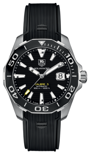 Tag Heuer Aquaracer Calibre 5 Automatic Black Dial Black Rubber Strap Watch for Men - WAY211A.FT6151 Buy Now By Tag Heuer