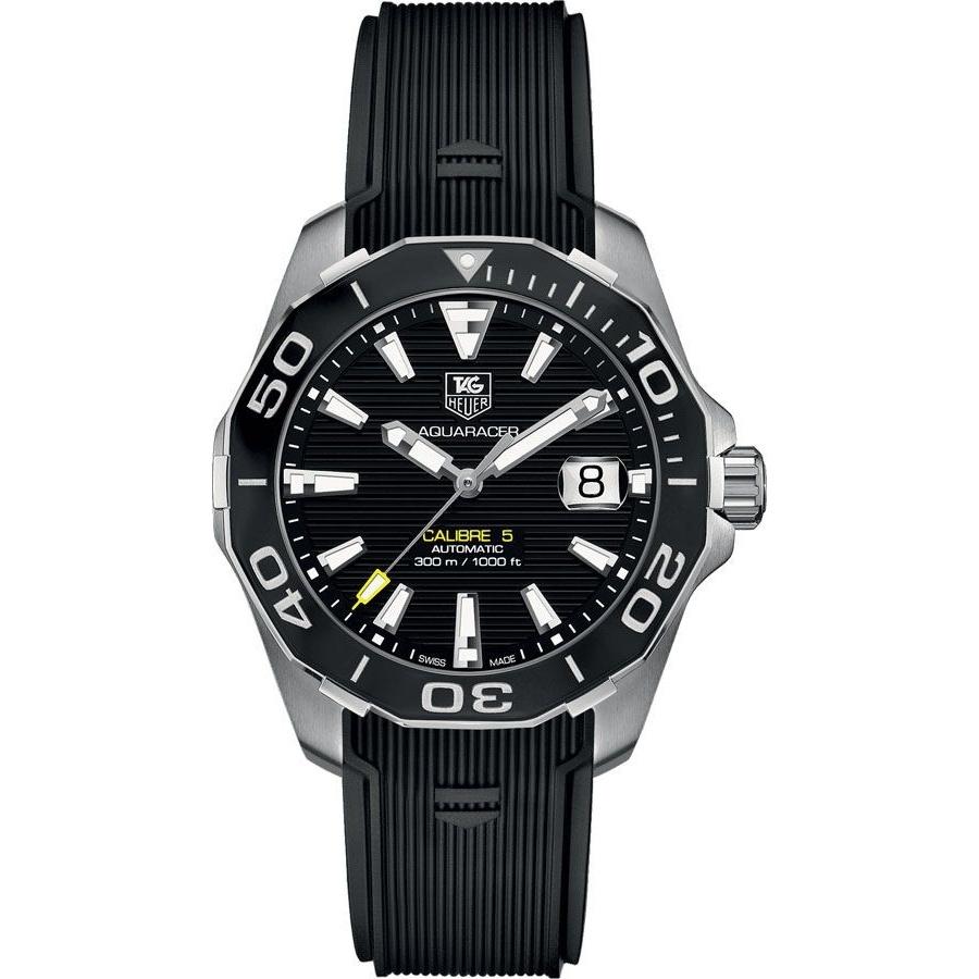 Tag Heuer Aquaracer Calibre 5 Automatic Black Dial Black Rubber Strap Watch for Men - WAY211A.FT6151 Buy Now By Tag Heuer