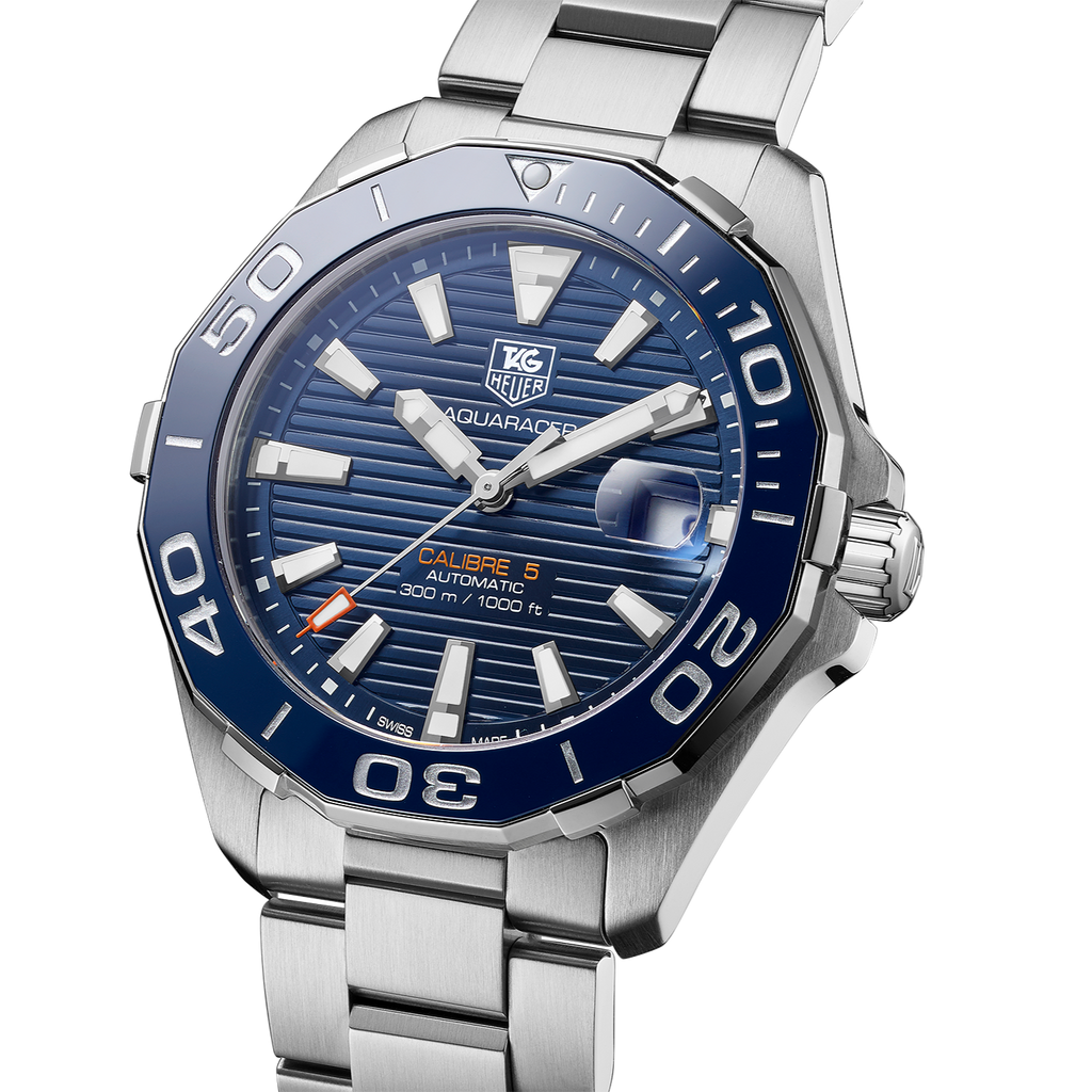 Tag Heuer Aquaracer Calibre 5 Blue Dial Silver Steel Strap Watch for Men - WAY211C.BA0928 Buy Now By Tag Heuer