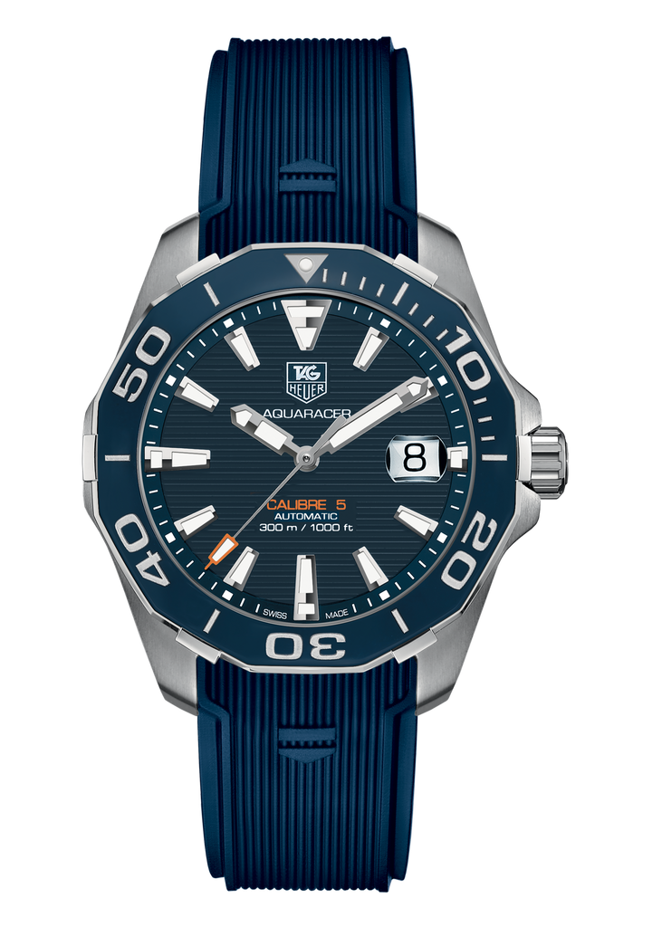 Tag Heuer Aquaracer Calibre 5 Blue Dial Blue Silicone Strap Watch for Men - WAY211C.FT6155 Buy Now By Tag Heuer