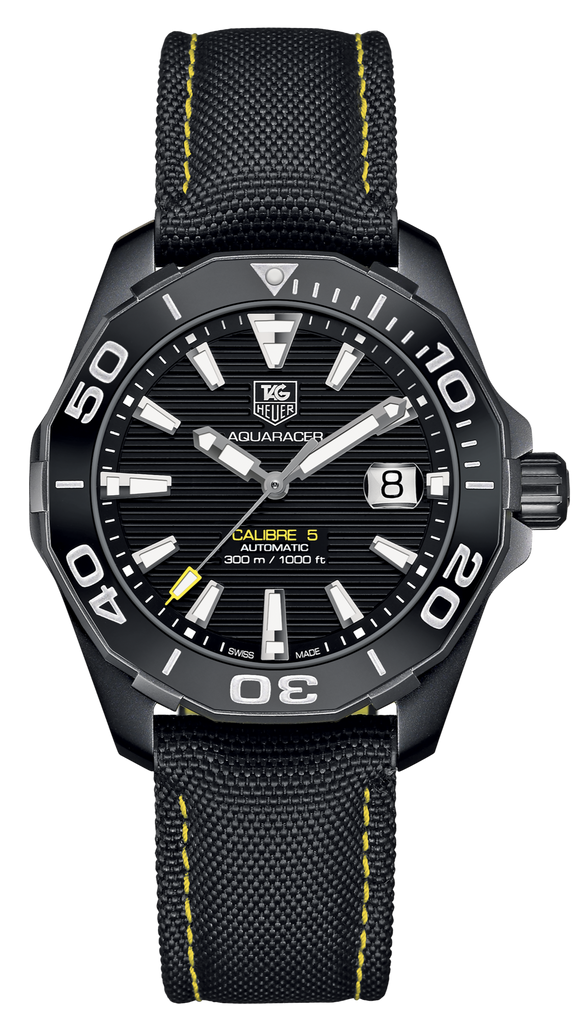 Tag Heuer Aquaracer Calibre 5 Automatic Black Dial Black Nylon Strap Watch for Men - WAY218A.FC6362 Buy Now By Tag Heuer