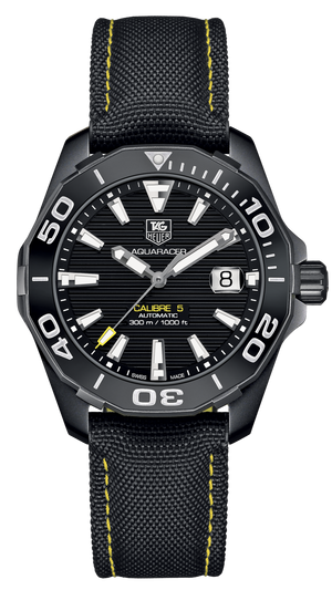 Tag Heuer Aquaracer Calibre 5 Automatic Black Dial Black Nylon Strap Watch for Men - WAY218A.FC6362 Buy Now By Tag Heuer
