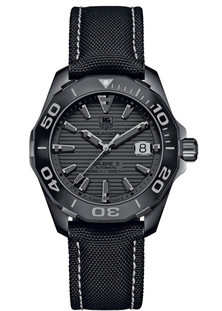 Tag Heuer Aquaracer 300 Swiss Limited Edition Black Dial Black Nylon Strap Watch for Men - WAY218B.FC6364 Buy Now By Tag Heuer