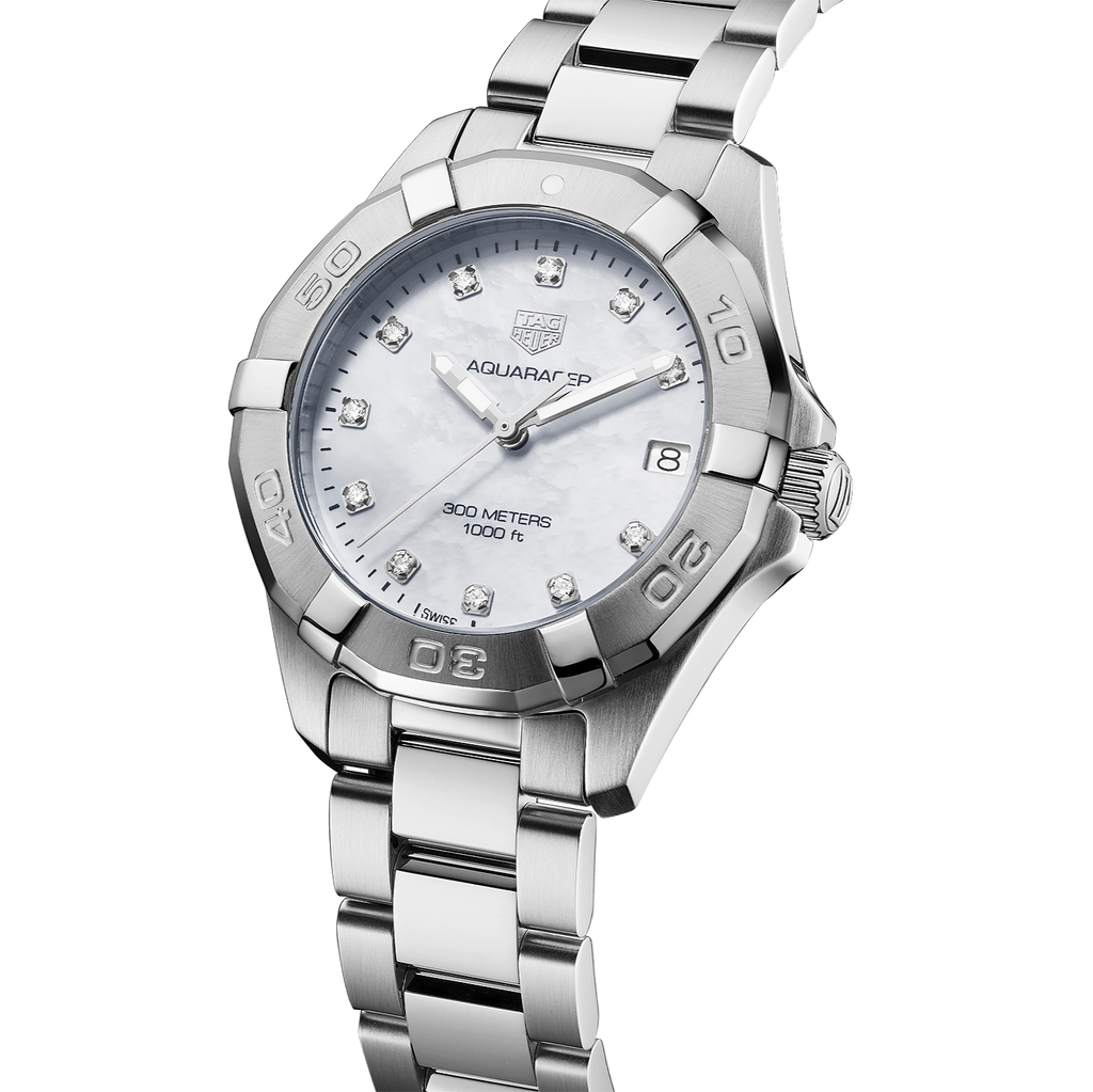 Tag Heuer Aquaracer Diamonds White Mother of Pearl Dial Silver Steel Strap Watch for Women - WBD1314.BA0740 Buy Now By Tag Heuer