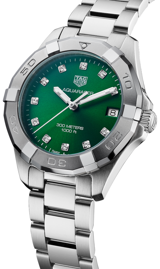 Tag Heuer Aquaracer Diamonds Emerald Green Dial Silver Steel Strap Watch for Women - WBD1316.BA0740 Buy Now By Tag Heuer