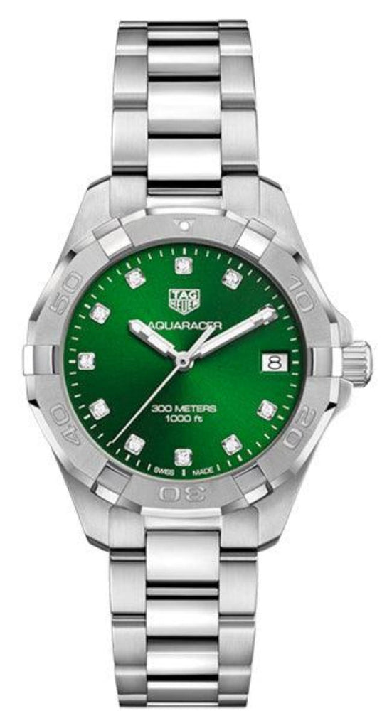 Tag Heuer Aquaracer Diamonds Emerald Green Dial Silver Steel Strap Watch for Women - WBD1316.BA0740 Buy Now By Tag Heuer