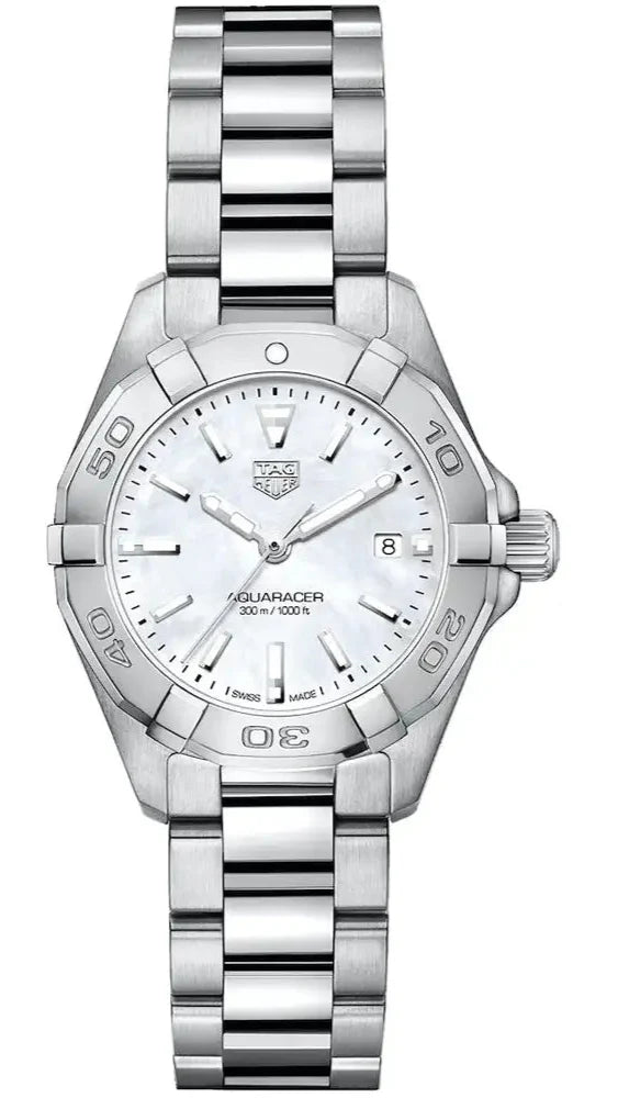 Tag Heuer Aquaracer Quartz Mother of Pearl White Dial Silver Steel Strap Watch for Women - WBD1411.BA0741 Buy Now By Tag Heuer