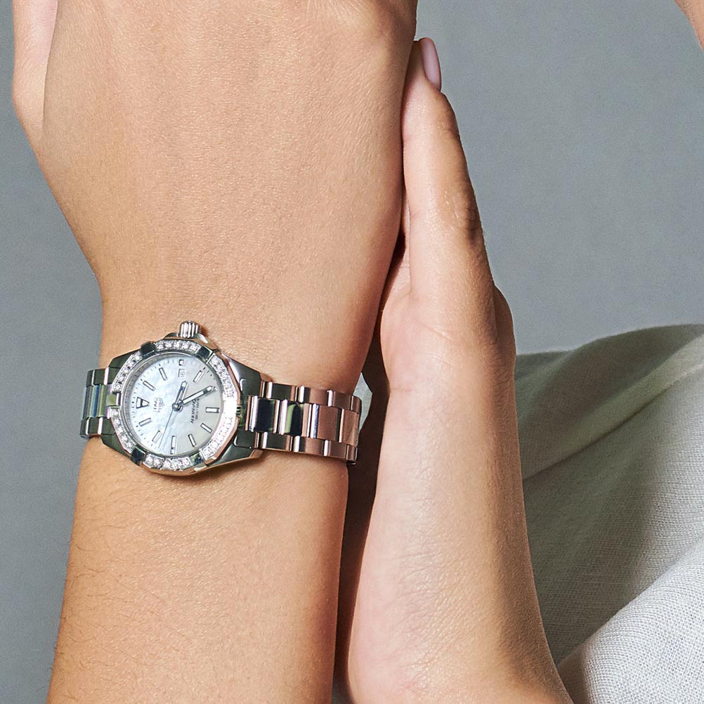 Tag Heuer Aquaracer Diamonds Mother of Pearl White Dial Silver Steel Strap Watch for Women - WBD1413.BA0741 Buy Now By Tag Heuer