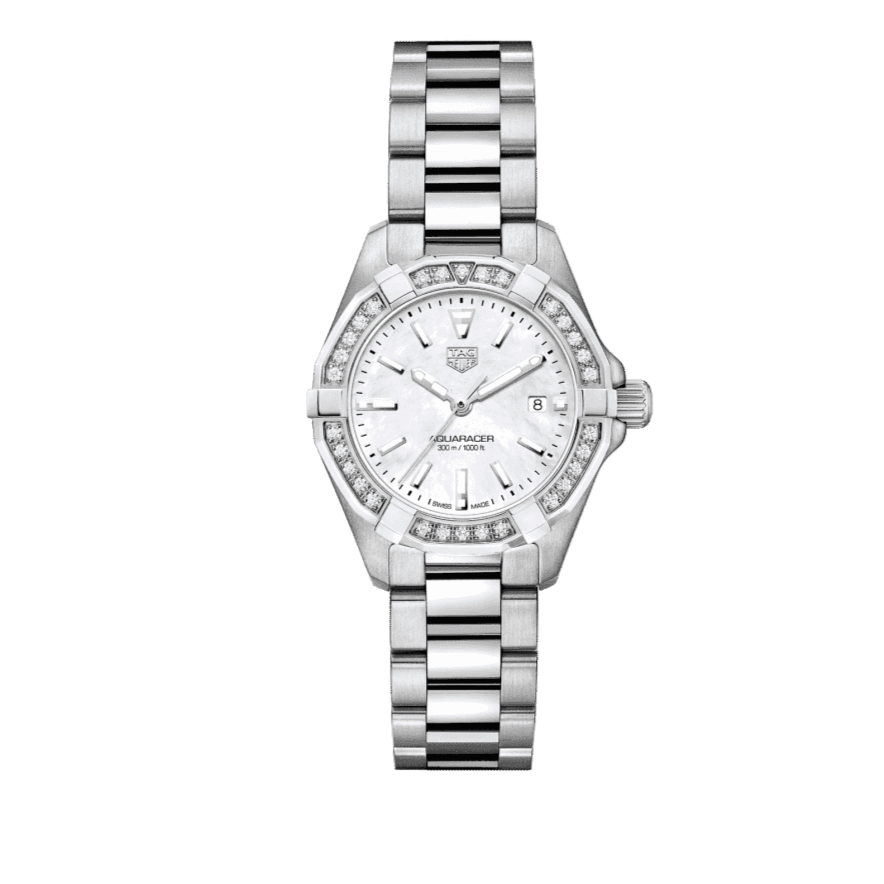 Tag Heuer Aquaracer Diamonds Mother of Pearl White Dial Silver Steel Strap Watch for Women - WBD1413.BA0741 Buy Now By Tag Heuer