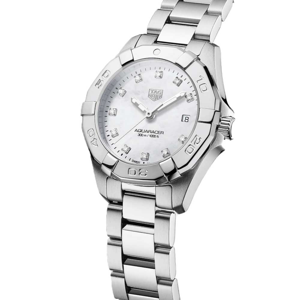 Tag Heuer Aquaracer Diamonds Mother of Pearl Dial Silver Steel Strap Watch for Women - WBD1414.BA0741 Buy Now By Tag Heuer