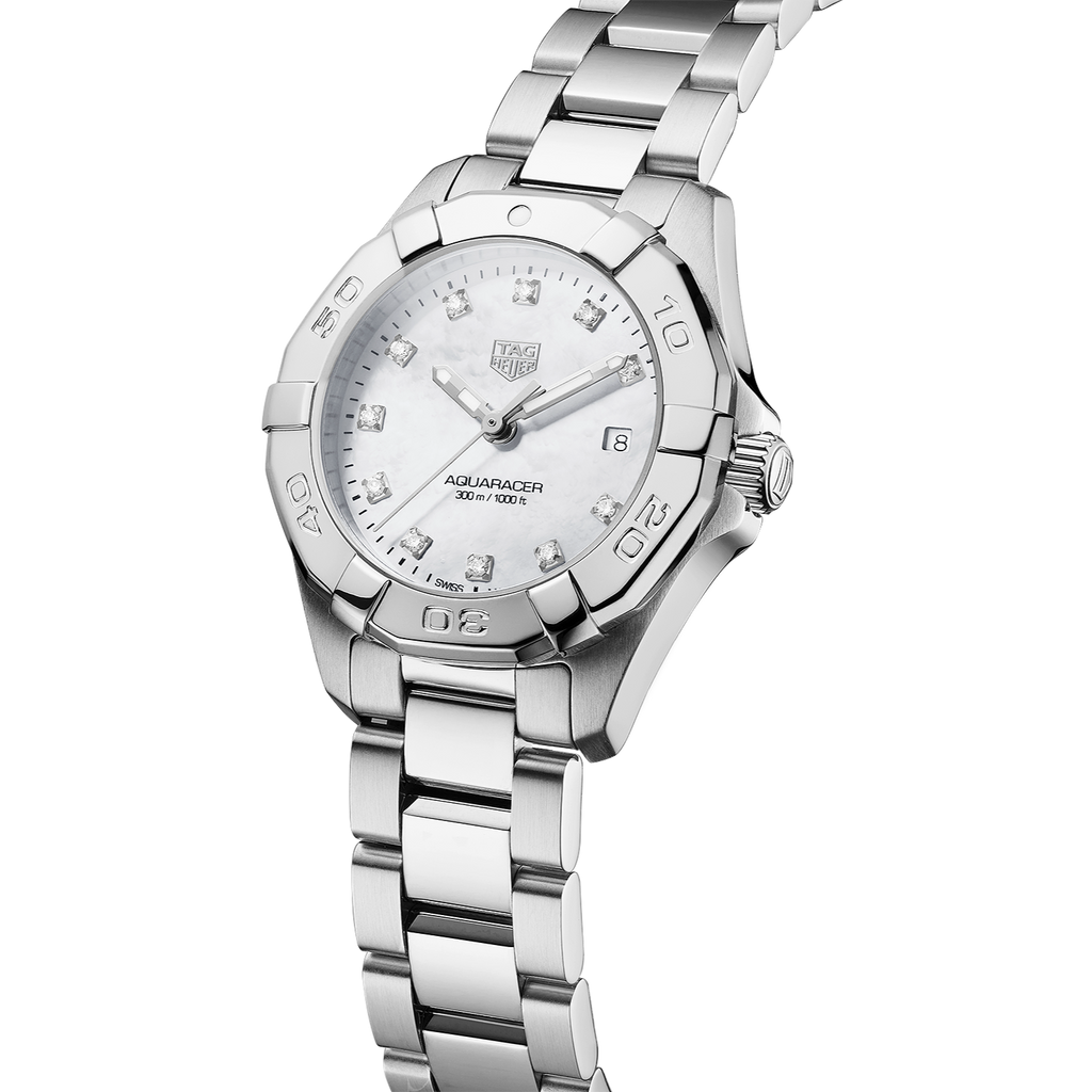 Tag Heuer Aquaracer Diamonds Mother of Pearl Dial Silver Steel Strap Watch for Women - WBD1414.BA0741 Buy Now By Tag Heuer