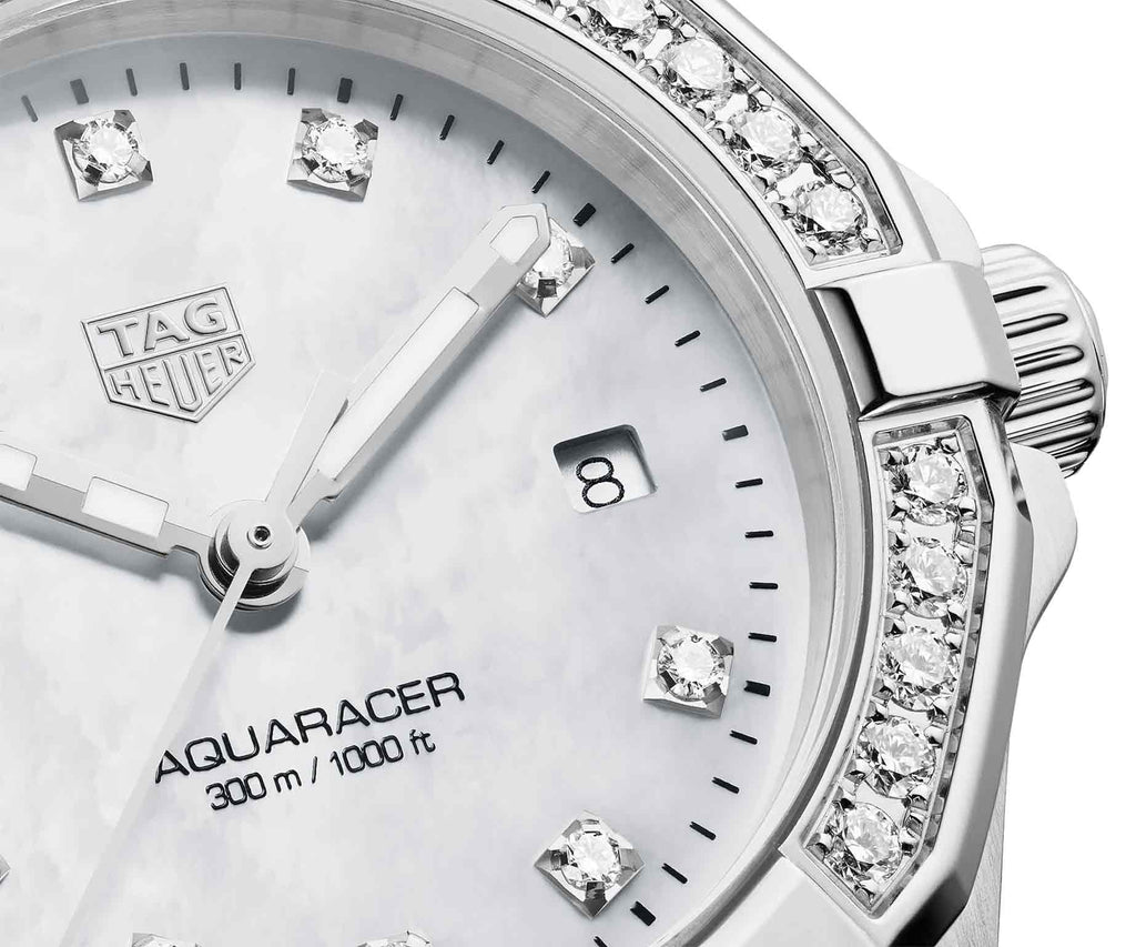 Tag Heuer Aquaracer Diamonds Mother of Pearl White Dial Silver Steel Strap Watch for Women - WBD1415.BA0741 Buy Now By Tag Heuer