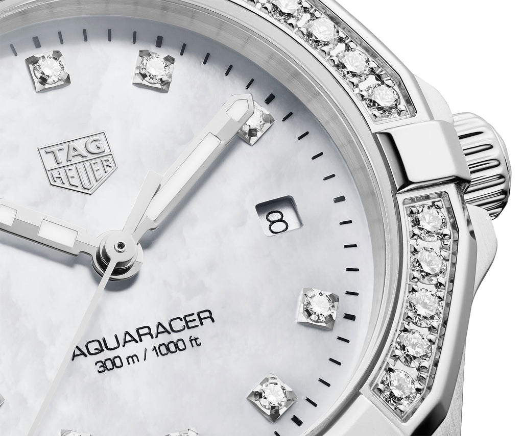 Tag Heuer Aquaracer Diamonds Mother of Pearl White Dial Silver Steel Strap Watch for Women - WBD1415.BA0741 Buy Now By Tag Heuer