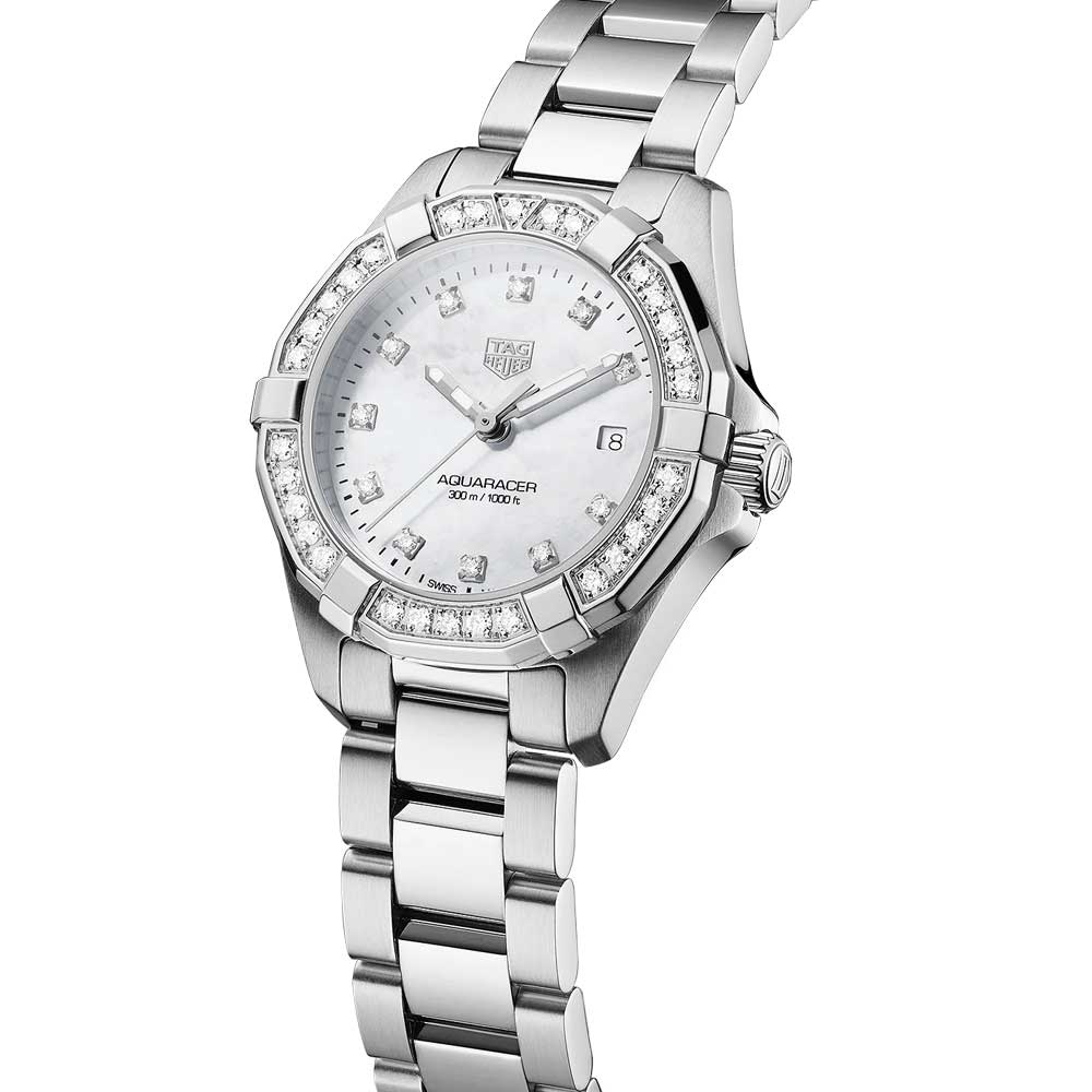 Tag Heuer Aquaracer Diamonds Mother of Pearl White Dial Silver Steel Strap Watch for Women - WBD1415.BA0741 Buy Now By Tag Heuer