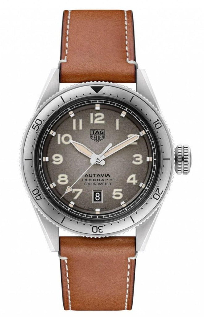 Tag Heuer Autavia Isograph Grey Dial Calfskin Brown Leather Strap Watch for Men - WBE5111.FC8267 Buy Now By Tag Heuer