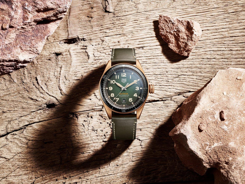 Tag Heuer Autavia Calibre 5 Automatic Olive Green Dial Green Leather Strap Watch for Men - WBE5190.FC8268 Buy Now By Tag Heuer