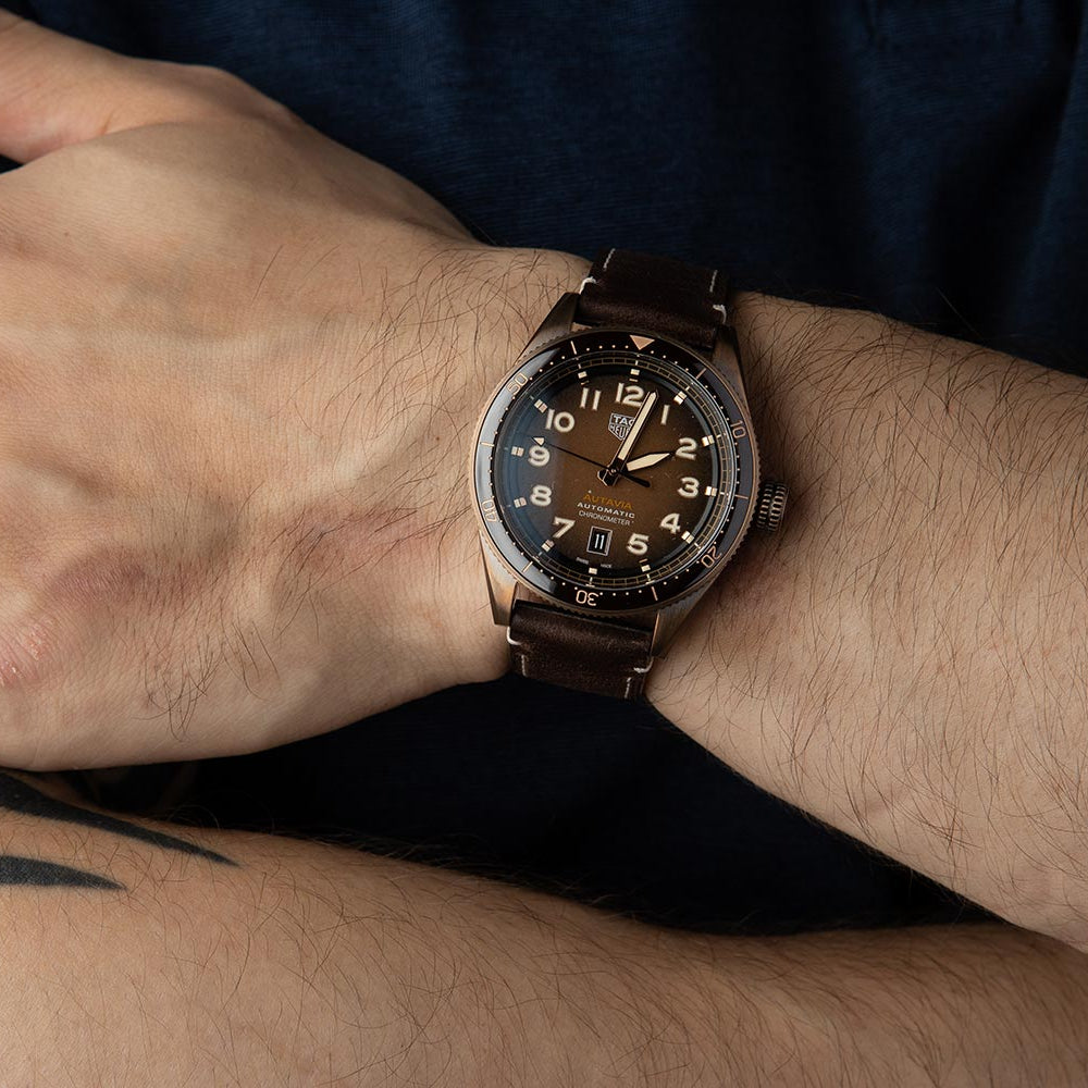 Tag Heuer Autavia 42mm Brown Dial Brown Leather Strap Watch for Men - WBE5191.FC8276