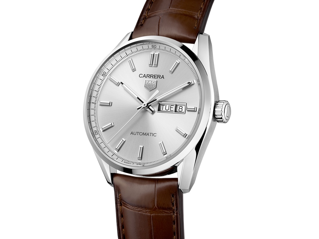 Tag Heuer Carrera Day Date Silver Dial Brown Leather Strap Watch for Men - WBN2011.FC6484 Buy Now By Tag Heuer