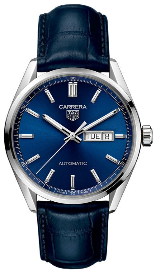 Tag Heuer Carrera Day Date Blue Dial Blue Leather Strap Watch for Men - WBN2012.FC6502 Buy Now By Tag Heuer