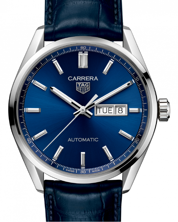 Tag Heuer Carrera Day Date Blue Dial Blue Leather Strap Watch for Men - WBN2012.FC6502 Buy Now By Tag Heuer