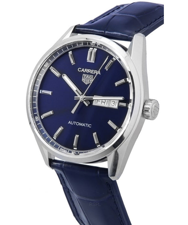 Tag Heuer Carrera Day Date Blue Dial Blue Leather Strap Watch for Men - WBN2012.FC6502 Buy Now By Tag Heuer