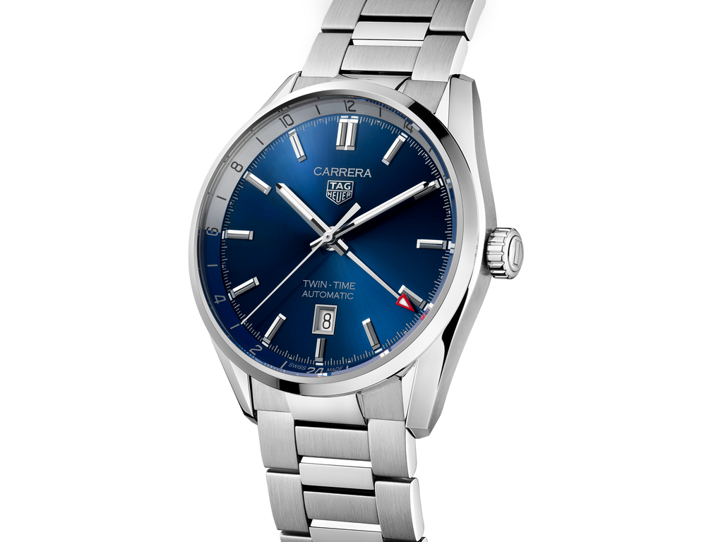 Tag Heuer Carrera Twin Time Blue Dial Silver Steel Strap Watch for Men - WBN201A.BA0640 Buy Now By Tag Heuer