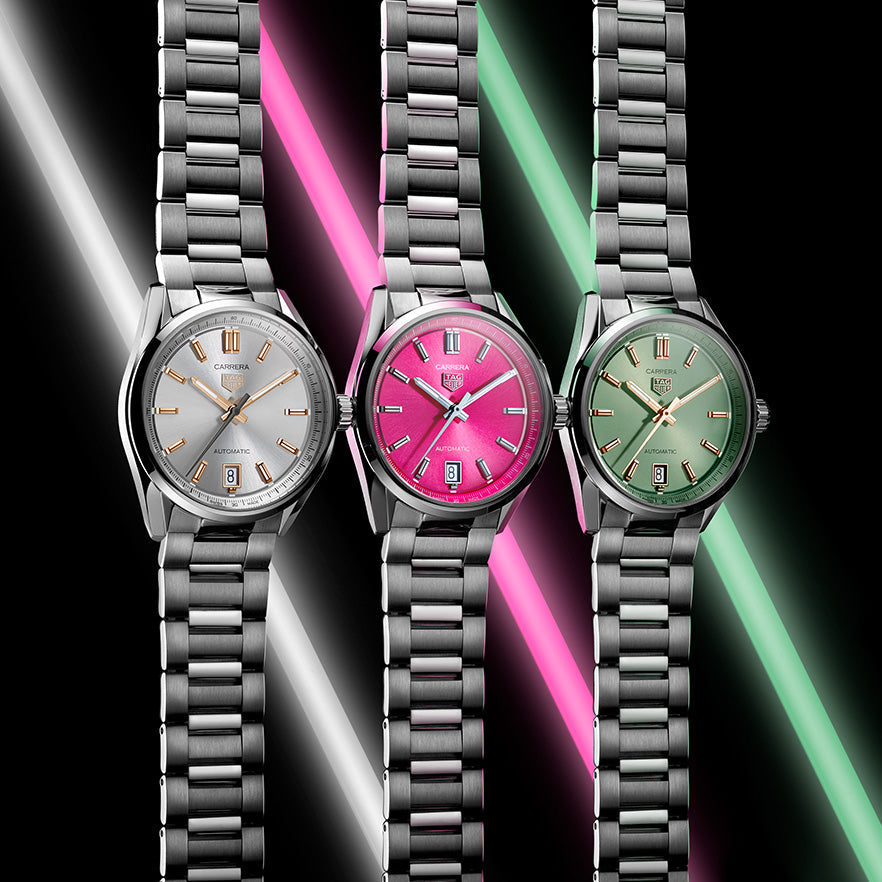 Tag Heuer Carrera Date Automatic 18K Pink Dial Silver Steel Strap Watch for Women - WBN2313.BA0001 Buy Now By Tag Heuer