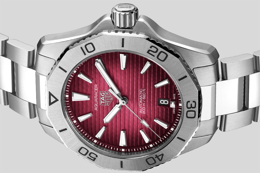 Tag Heuer Aquaracer Professional 200 Automatic Red Dial Silver Steel Strap Watch for Men - WBP2114.BA0627 Buy Now By Tag Heuer