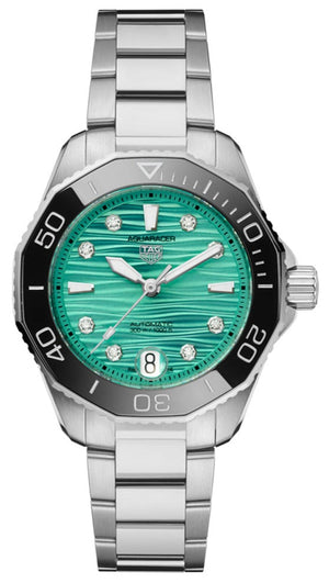 Tag Heuer Aquaracer Professional 300 Automatic Diamonds Green Dial Silver Steel Strap Watch for Women - WBP231K.BA0618 Buy Now By Tag Heuer