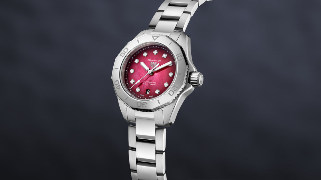 Tag Heuer Aquaracer Professional 200 Automatic Diamond Ruby Red Dial Silver Steel Strap Watch for Women - WBP2414.BA0622 Buy Now By Tag Heuer