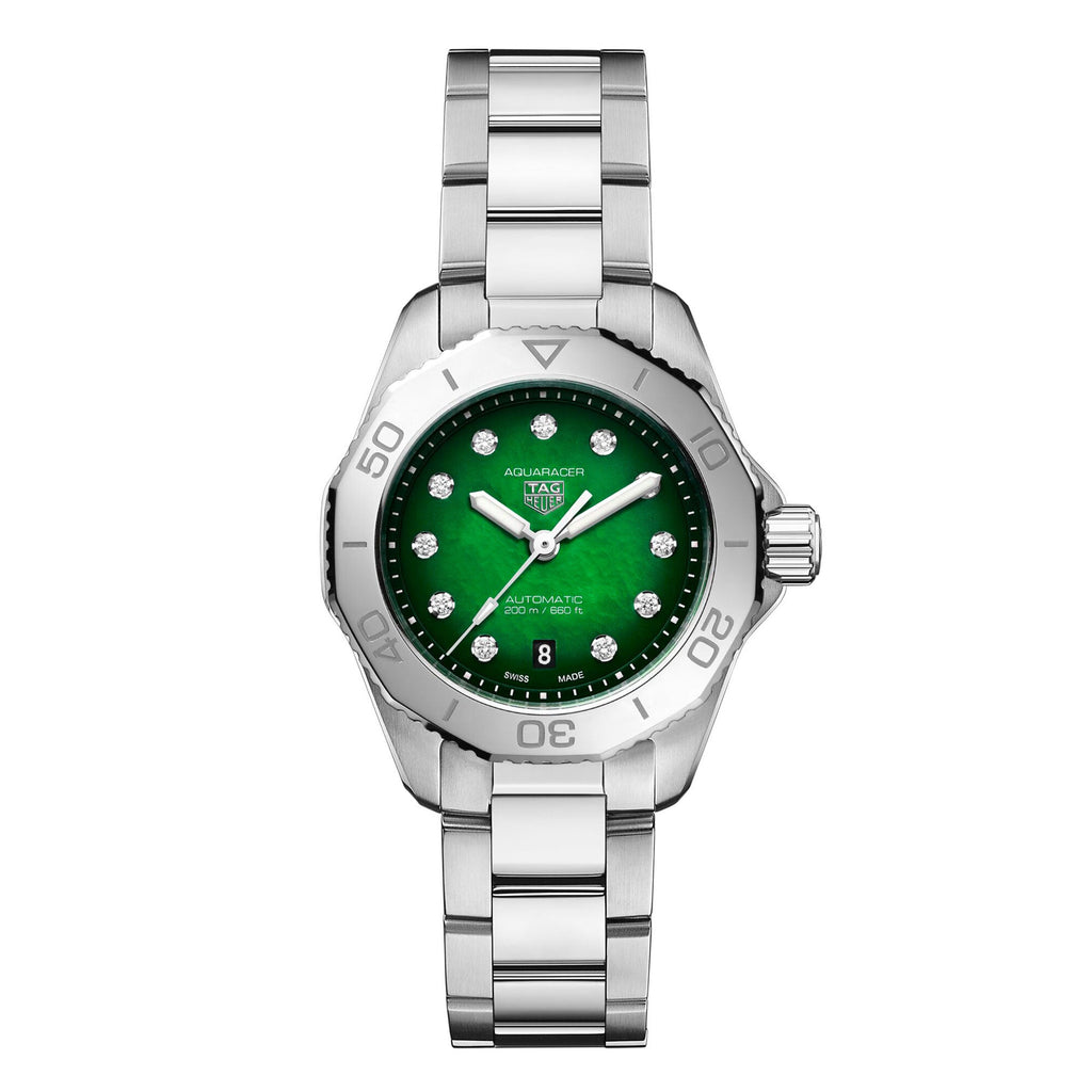 Tag Heuer Aquaracer Professional 200 Automatic Diamond Green Dial Silver Steel Strap Watch for Women - WBP2415.BA0622 Buy Now By Tag Heuer