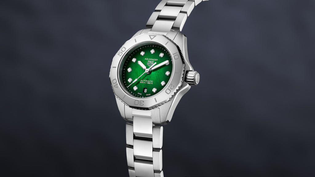 Tag Heuer Aquaracer Professional 200 Automatic Diamond Green Dial Silver Steel Strap Watch for Women - WBP2415.BA0622 Buy Now By Tag Heuer
