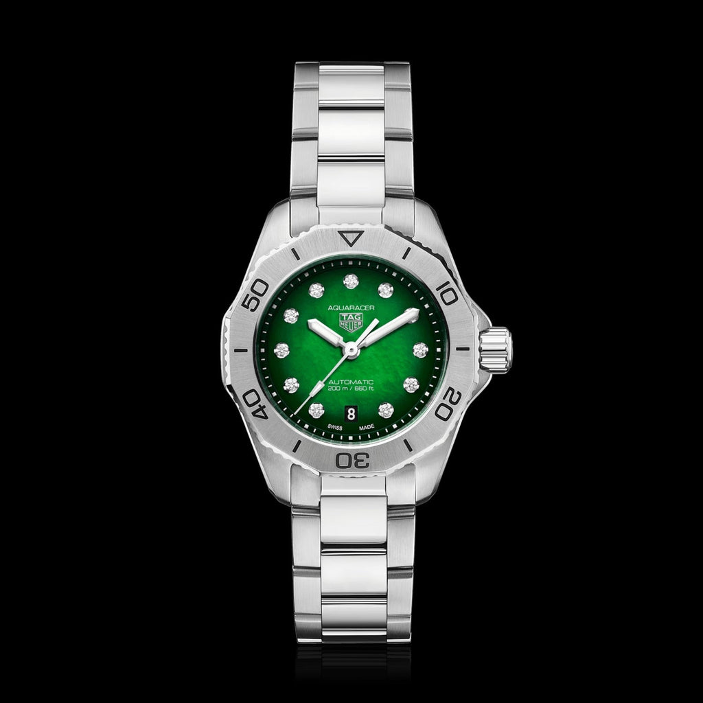 Tag Heuer Aquaracer Professional 200 Automatic Diamond Green Dial Silver Steel Strap Watch for Women - WBP2415.BA0622 Buy Now By Tag Heuer