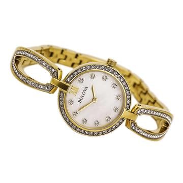Bulova Crystal Collection Mother of Pearl Dial Gold Steel Strap Watch for Women - 98L225 Buy Now By Bulova