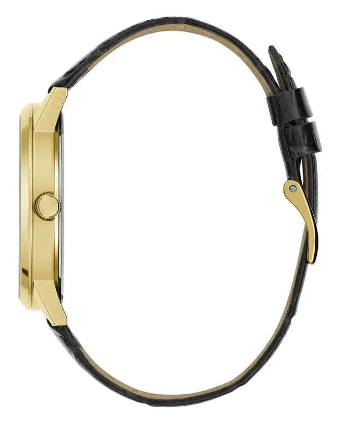 Guess Gadget Gold Dial Black Leather Strap Watch for Men - GW0570G1 Buy Now By Guess