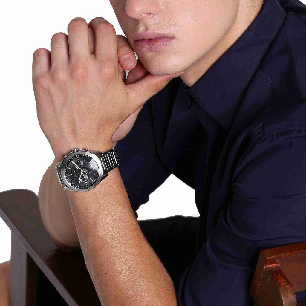 Armani Exchange Drexler Chronograph Black Dial Silver Steel Strap Watch for Men - AX2600 Buy Now By Armani Exchange