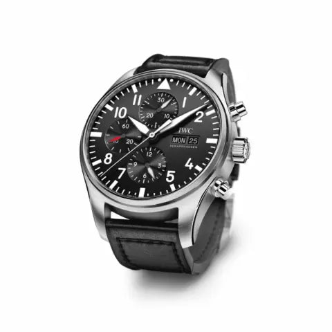 IWC Pilot's Watch Chronograph Black Dial Black Leather Strap Watch for Men - IW377709 Buy Now By IWC