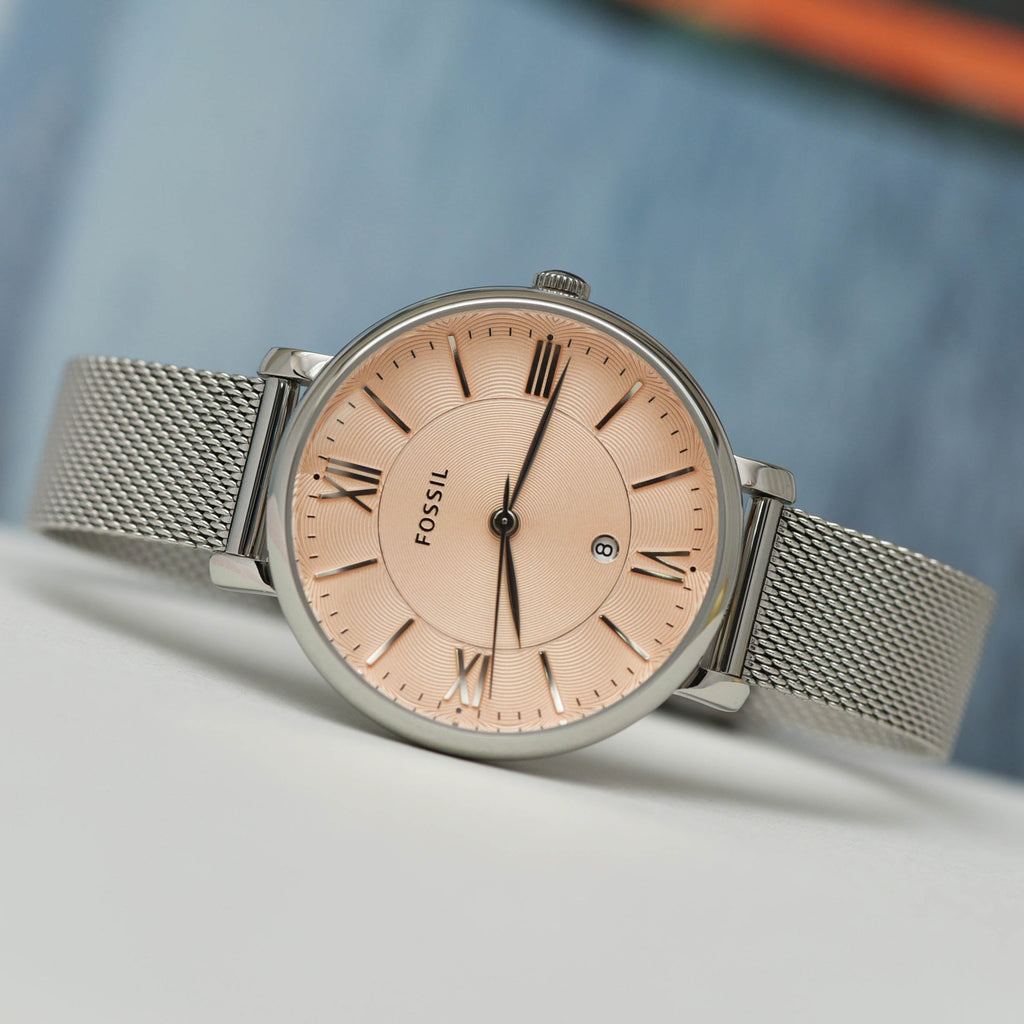 Fossil Jacqueline Three Hand Pink Dial Silver Mesh Strap Watch for Women - ES5089 Buy Now By Fossil