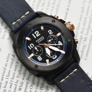 Fossil Modern Machine Chronograph Black Dial Blue Leather Strap Watch for Men - FS5066 Buy Now By Fossil