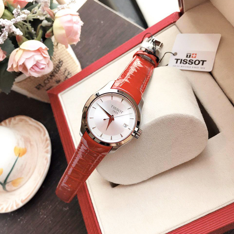 Tissot Couturier Lady Silver Dial Red Leather Strap Watch for Women - T035.210.16.031.01 Buy Now By Tissot