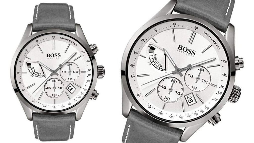 Hugo Boss Grand Prix White Dial Grey Leather Strap Watch for Men - 1513633 Buy Now By Hugo Boss