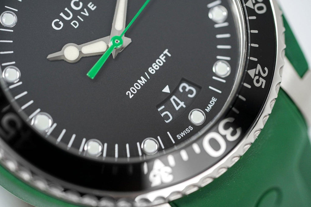 Gucci Dive Black Dial Green Rubber Strap Watch For Men - YA136310 Buy Now By Gucci
