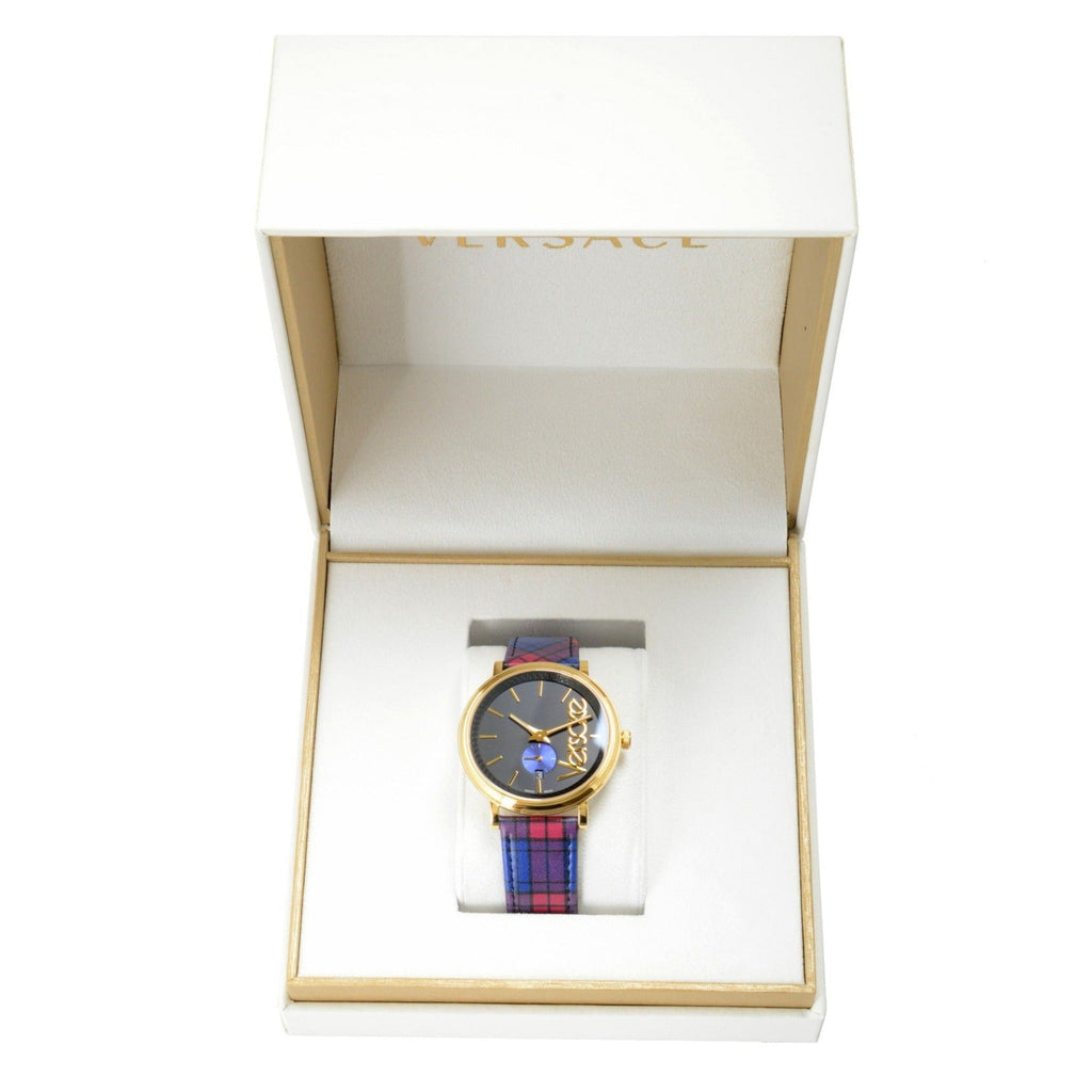 Versace V-Circle The Clans Edition Black Dial Red & Blue Leather Strap Watch for Women - VEBQ00218 Buy Now By Versace