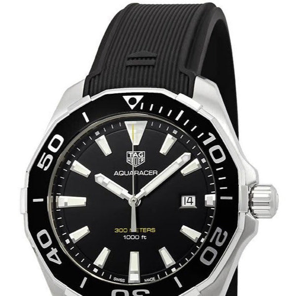 Tag Heuer Aquaracer Quartz Black Dial Black Rubber Strap Watch for Men - WAY101A.FT6141 Buy Now By Tag Heuer