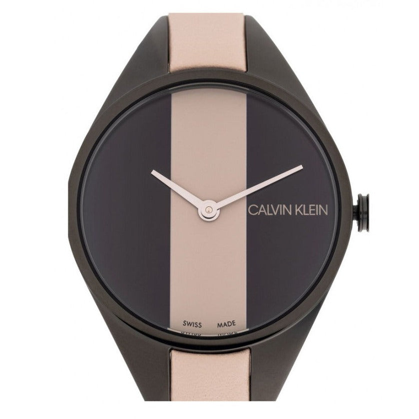Calvin Klein Rebel Cream Black Dial Cream Leather Strap Watch for Women - K8P237X1 Buy Now By Calvin Klein