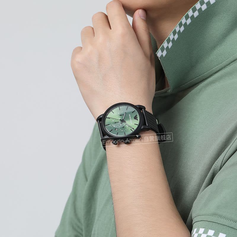 Emporio Armani Luigi Chronograph Green Dial Black Mesh Bracelet Watch For Men - AR11470 Buy Now By Emporio Armani