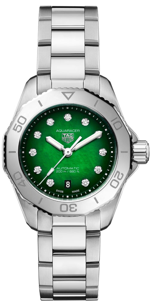 Tag Heuer Aquaracer Professional 200 Automatic Diamond Green Dial Silver Steel Strap Watch for Women - WBP2415.BA0622 Buy Now By Tag Heuer