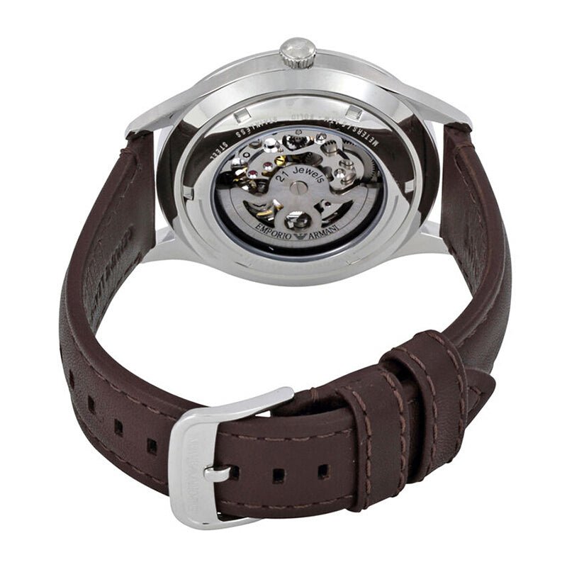 Emporio Armani Meccanico White Dial Brown Leather Strap Watch For Men - AR1946 Buy Now By Emporio Armani