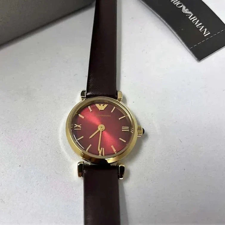 Emporio Armani Gianni T Bar Burgundy Dial Burgundy Leather Strap Watch For Women - AR1758 Buy Now By Emporio Armani
